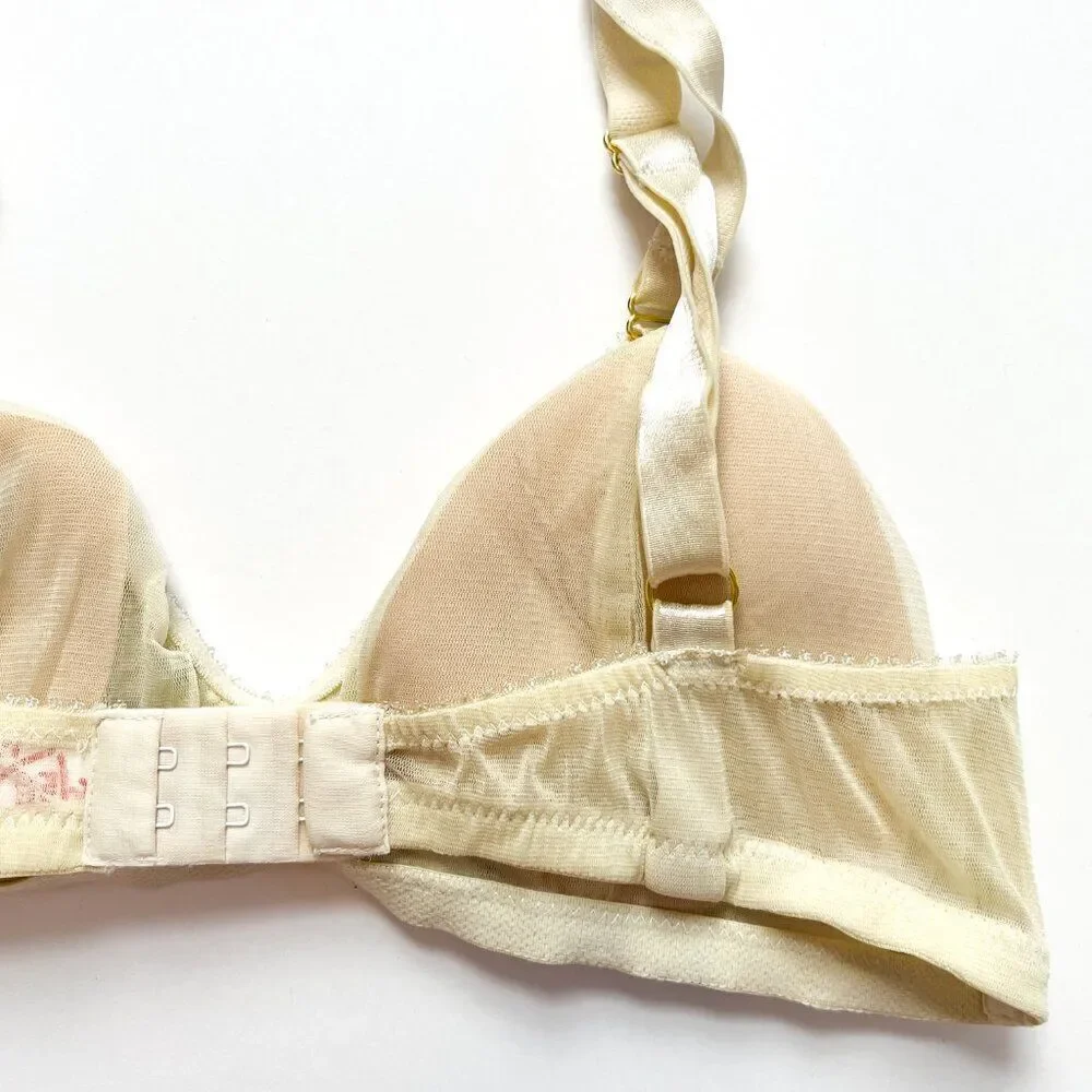 Ethics & Aesthetics White Floral Padded Bralette Bra Size Small